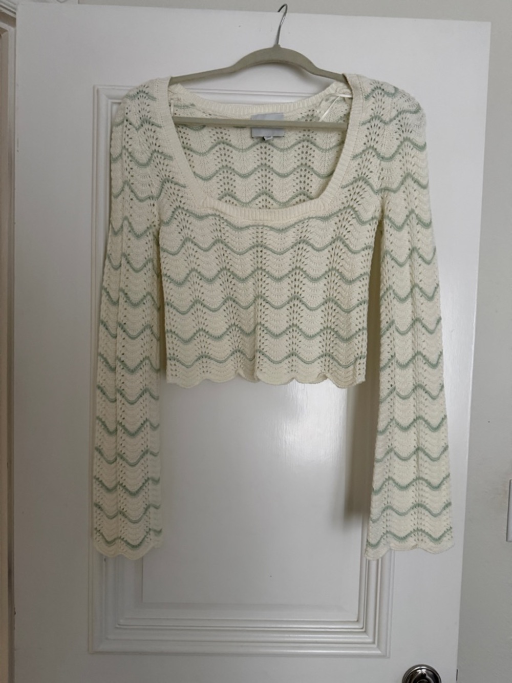 Pink Rose Cream and Sage Crochet Crop Top